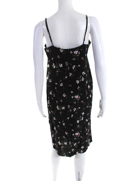 Madewell Womens Silk Floral Print V-Neck Sleeveless Shift Dress Black Size 2P