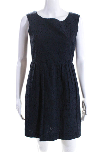 J Crew Womens Cotton Embroidered Floral Cap Sleeve Zipped Dress Navy Size 6P