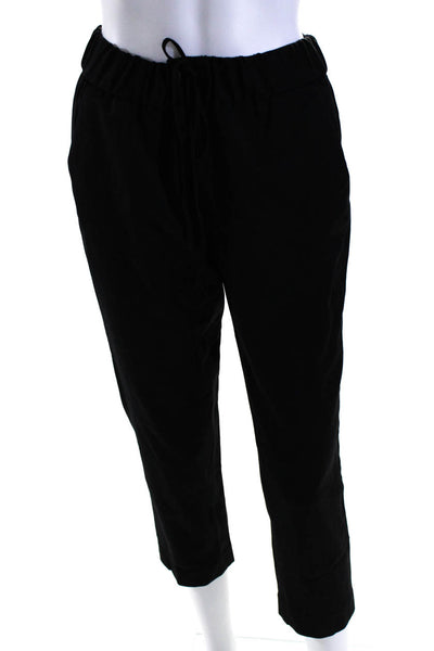 Crippen Womens Mid Rise Drawstring Straight Leg Cropped Pants Black Wool Size 6