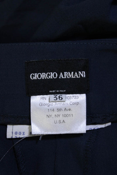 Giorgio Armani Womens Zipper Fly Mid Rise Wide Leg Pants Blue Wool Size IT 36