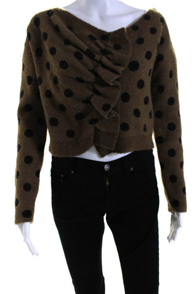 Rachel Comey Womens Long Sleeve Polka Dot Ruffle Trim Sweater Brown Size M