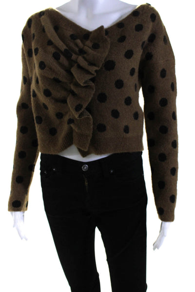 Rachel Comey Womens Long Sleeve Polka Dot Ruffle Trim Sweater Brown Size M