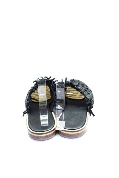 Free People Womens Leather Woven Frayed Trim Mule Sandals Black Size 9