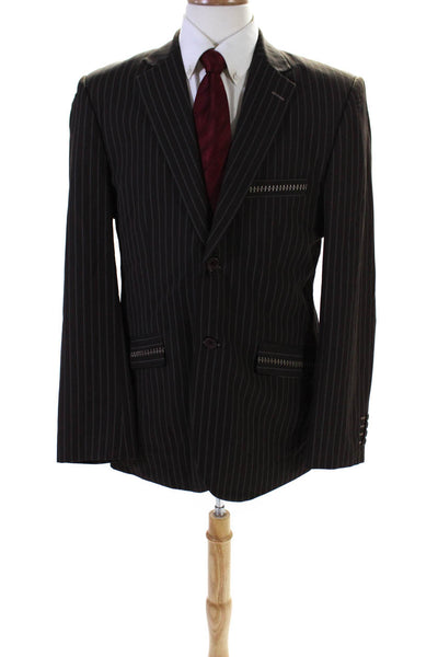 7 Diamonds Mens Single Breasted Pinstripe Embroidered Suit Jacket Brown Size XL