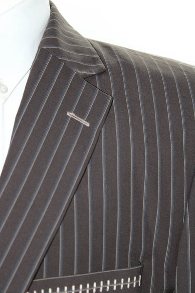 7 Diamonds Mens Single Breasted Pinstripe Embroidered Suit Jacket Brown Size XL