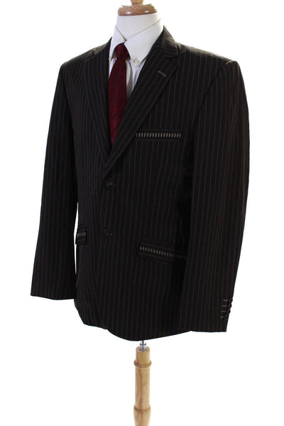 7 Diamonds Mens Single Breasted Pinstripe Embroidered Suit Jacket Brown Size XL