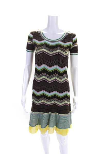 Missoni Womens Brown Multicolor Printed Cotton Short Sleeve Shift Dress Size 4