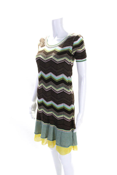 Missoni Womens Brown Multicolor Printed Cotton Short Sleeve Shift Dress Size 4