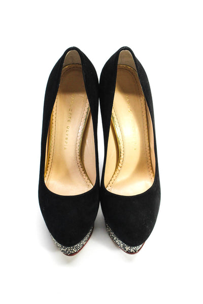 Charlotte Olympia Womens Black Suede Crystal Platform Heels Pumps Shoes Size 9