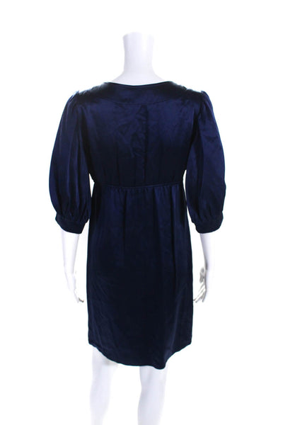 Amanda Uprichard Womens Blue Silk V-Neck 3/4 Sleeve Shift Dress Size S