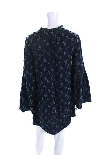 Michael Stars Womens Blue Floral Tie Neck Long Sleeve A-line Dress Size XS