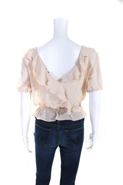 Love Shack Fancy Womens Blush Silk Smocked Ruffle Scoop Neck Blouse Top Size 1