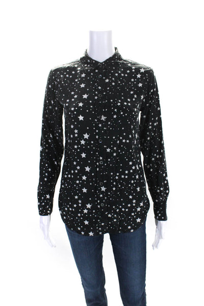 Equipment x Kate Moss Womens Black Silk Star Print Long Sleeve Blouse Top SizeXS