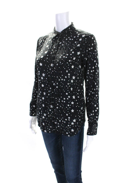 Equipment x Kate Moss Womens Black Silk Star Print Long Sleeve Blouse Top SizeXS