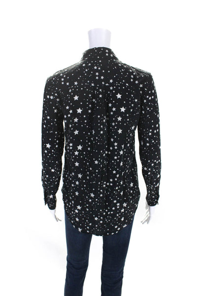 Equipment x Kate Moss Womens Black Silk Star Print Long Sleeve Blouse Top SizeXS