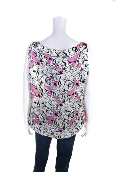 St. John Collection Womens Floral Satin Tank Top Blouse White Pink Size XL