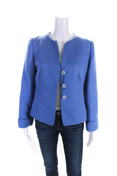 Armani Collezioni Womens Satin Jacquard Button Up Jacket Light Blue Size 14