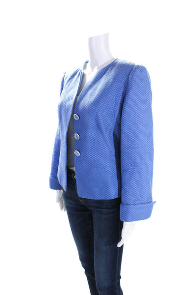 Armani Collezioni Womens Satin Jacquard Button Up Jacket Light Blue Size 14