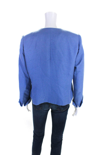 Armani Collezioni Womens Satin Jacquard Button Up Jacket Light Blue Size 14