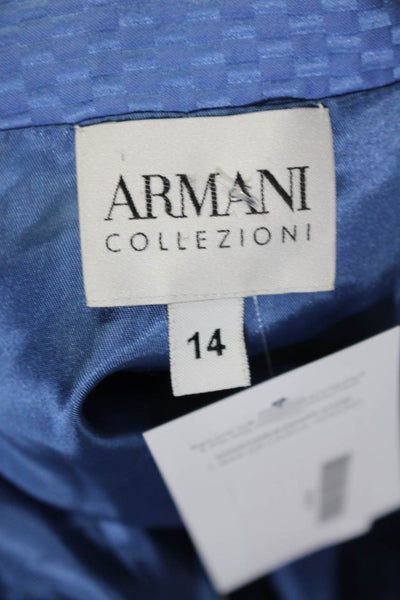 Armani Collezioni Womens Satin Jacquard Button Up Jacket Light Blue Size 14