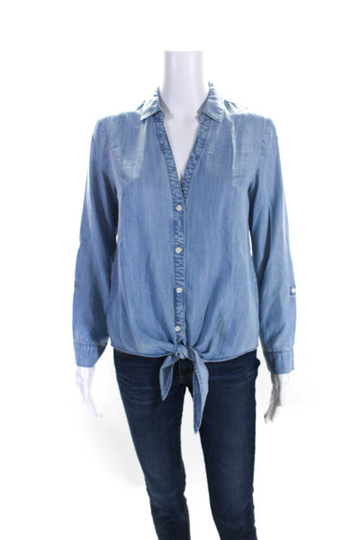 Soft Joie Womens Blue Chambray Front Tie Long Sleeve Button Down Shirt Size XS