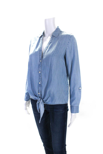 Soft Joie Womens Blue Chambray Front Tie Long Sleeve Button Down Shirt Size XS