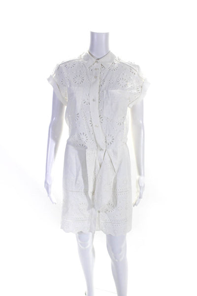 Veronica Beard Womens White Cotton Eyelet Tie Front Cap Sleeve Shift Dress Size0