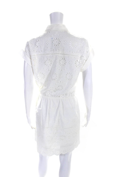 Veronica Beard Womens White Cotton Eyelet Tie Front Cap Sleeve Shift Dress Size0