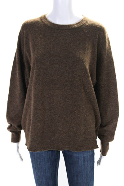 James Perse Womens Brown Cotton Waffle Knit Crew Neck Pullover Sweater Top Size0