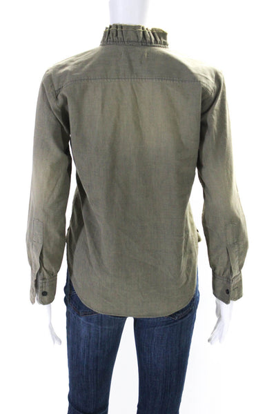 Isabel Marant Etoile Womens Green Cotton Ruffle Long Sleeve Blouse Top Size 36