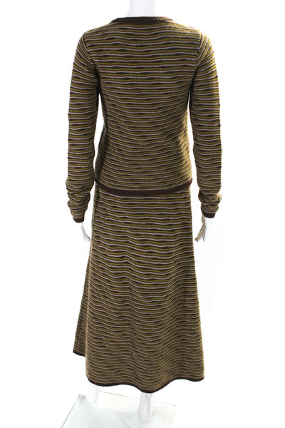 CO Womens Brown Cashmere Striped Crew Neck Pullover Sweater Top Skirt Set Size S