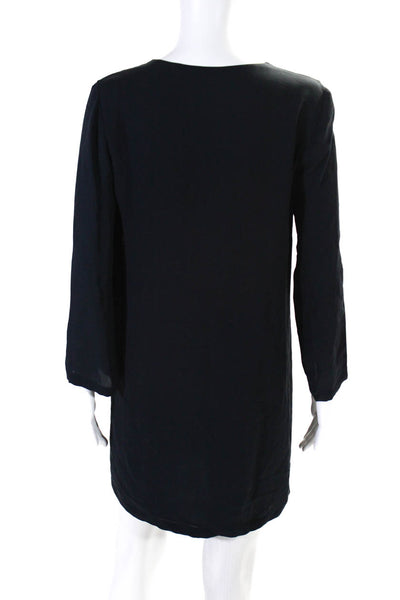 Theory Womens Silk Long Sleeves Inverted Pleat V Neck Trenta Dress Navy Blue Siz