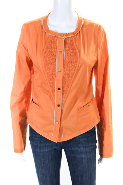 Elie Tahari Womens Button Down Long Sleeves Smocked Jacket Orange Cotton Size 8