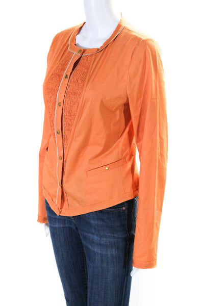 Elie Tahari Womens Button Down Long Sleeves Smocked Jacket Orange Cotton Size 8