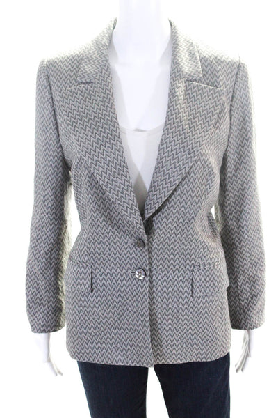 Escada Womens Two Button Pointed Lapel Chevron Knit Blazer Jacket Gray FR 40