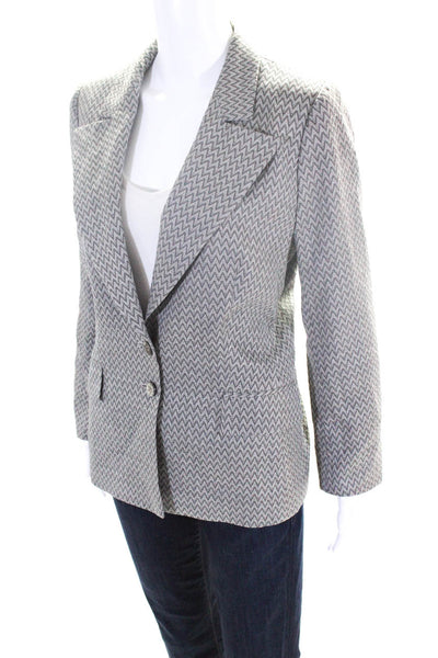 Escada Womens Two Button Pointed Lapel Chevron Knit Blazer Jacket Gray FR 40