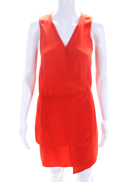 Tibi Womens Sleeveless Hook Front V Neck Draped Shift Dress Orange Size 0