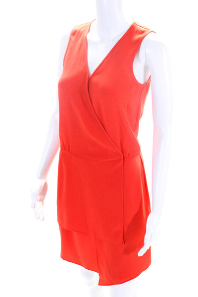 Tibi Womens Sleeveless Hook Front V Neck Draped Shift Dress Orange Size 0