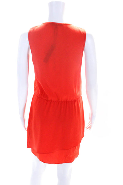 Tibi Womens Sleeveless Hook Front V Neck Draped Shift Dress Orange Size 0