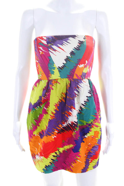 Shoshanna Womens Back Zip Strapless Abstract Mini Dress Multicolored Size 0