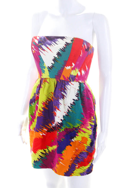 Shoshanna Womens Back Zip Strapless Abstract Mini Dress Multicolored Size 0