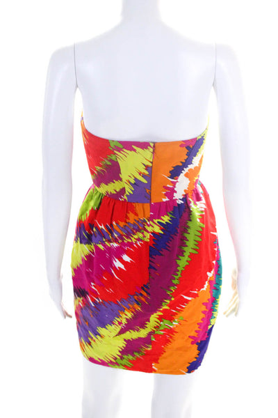 Shoshanna Womens Back Zip Strapless Abstract Mini Dress Multicolored Size 0