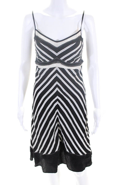 Jonathan Simkhai Womens Spaghetti Strap Chevron Silk Shift Dress Black White 2