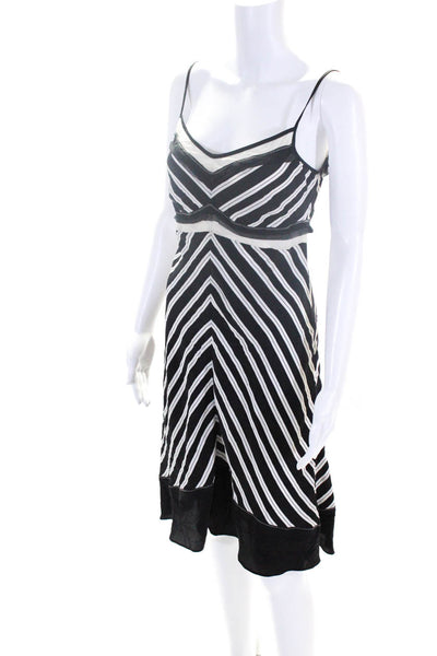 Jonathan Simkhai Womens Spaghetti Strap Chevron Silk Shift Dress Black White 2