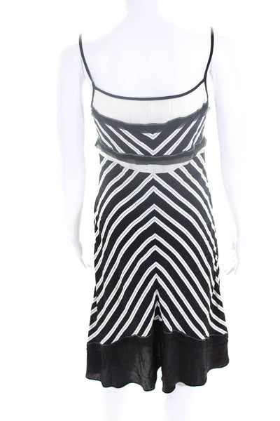 Jonathan Simkhai Womens Spaghetti Strap Chevron Silk Shift Dress Black White 2