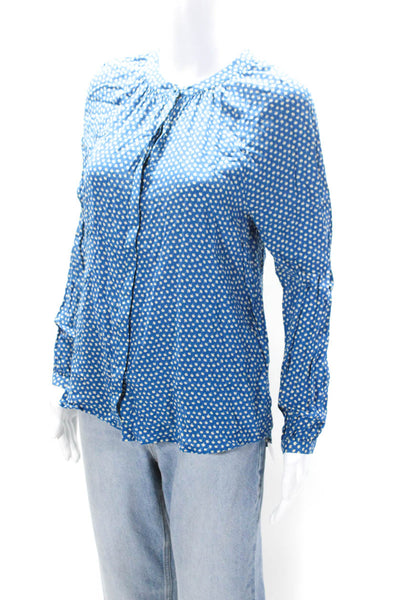 Boden Womens Apple Print Long Sleeves Button Down Blouse Blue White Size 2