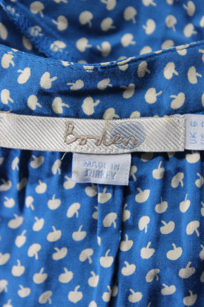 Boden Womens Apple Print Long Sleeves Button Down Blouse Blue White Size 2