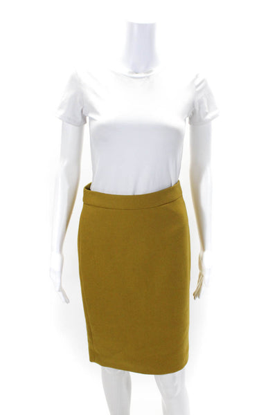 J Crew Womens Knee Length Back Slit Pencil Skirt Brass Yellow Wool Size 00