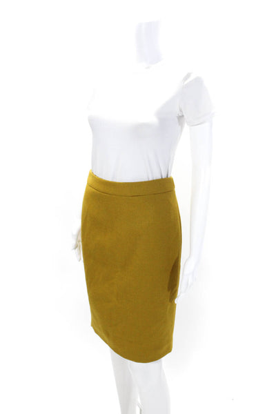 J Crew Womens Knee Length Back Slit Pencil Skirt Brass Yellow Wool Size 00