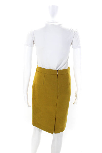 J Crew Womens Knee Length Back Slit Pencil Skirt Brass Yellow Wool Size 00